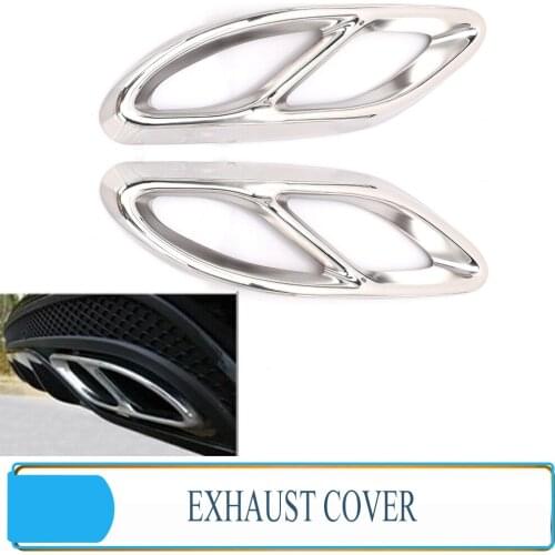 2Pcs Car Rear Dual Exhaust Pipe Cover Trim Chrome Car Exterior Accessories For Mercedes Benz C Class W205 C205 A205 S205