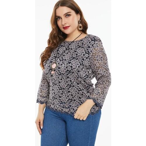 2021 Spring Women Long sleeve Lace top fashion ladies Casual Elegant retro Plus Size Womens Tops