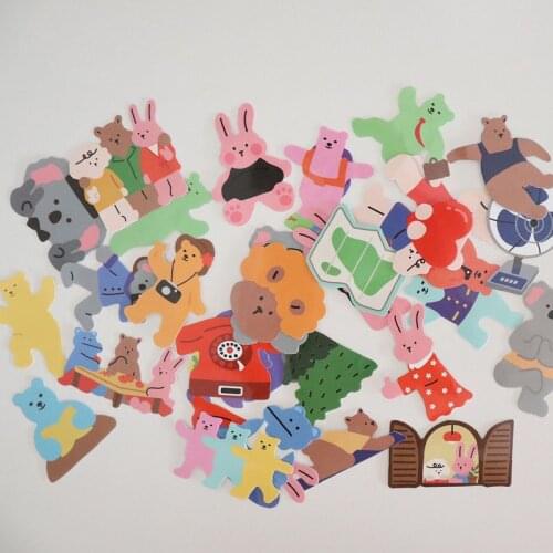 33sheets Cute Stickers Ins Children Graffiti Bear Diary Hand Account Mobile Phone Laptop Diy Decorative Small Sticker Stationery