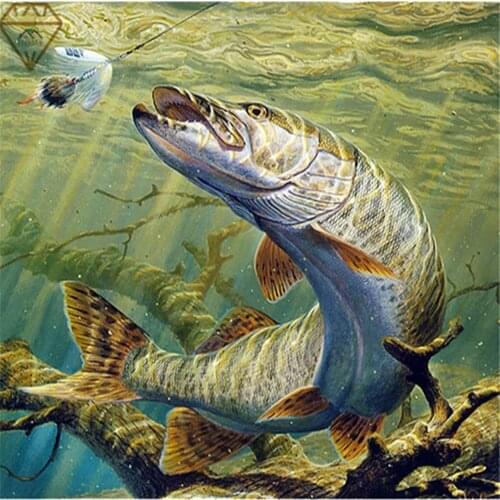 5D DIY diamond painting landscape fishing full circle diamond embroidery big fish cross stitch custom mosaic home decoration