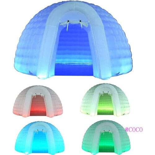 Free air ship to door! white inflatable igloo dome tent with tunnel entrance, LED lighting outdoor inflatable adverting tent