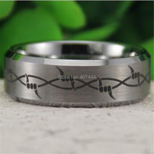 Free Shipping YGK JEWELRY Hot Sales 8MM Satin Silver Bevel Thorn Design New Mens Fashion Tungsten Wedding Ring