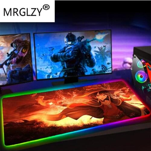 MRGLZY anime RGB Megumin large gaming keyboard accessories big mouse pad LED light color edge pad with backlit carpet XXL