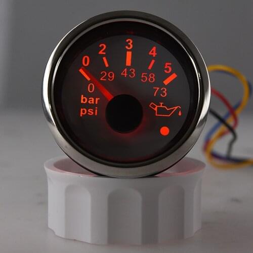 52MM Oil Pressure Gauge 0-5 Bar / 0-10 Bar Oil Pressure Indicator Sensor With Alarm Red Backlight Fit For Marine Auto Motorcycle