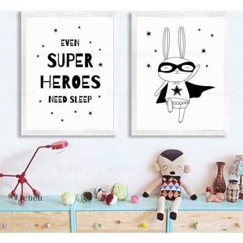Kids Bedroom Decoration Picture Cartoon Rabbit Superheroes Canvas Painting Nordic Posters and Prints Wall Art for Baby Nursery
