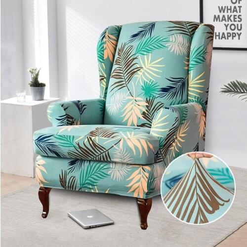 Wing Chair Slipcovers Stretchy Wingback Armchair Covers Spandex Polyester Sofa Covers Leaves Flower Printed Furniture Protector