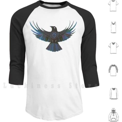 Crow Hoodie Long Sleeve Crow Bird Bird Art Bird Painting Birdart Animal Totem Wing Feathers Feather Menageriegray