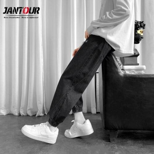 Jantour Men Korean Fashions Black Jeans 2021 Harem Pants Mens Japanese Streetwear Denim Baggy Wide Leg Loose Pants Male Size 3XL