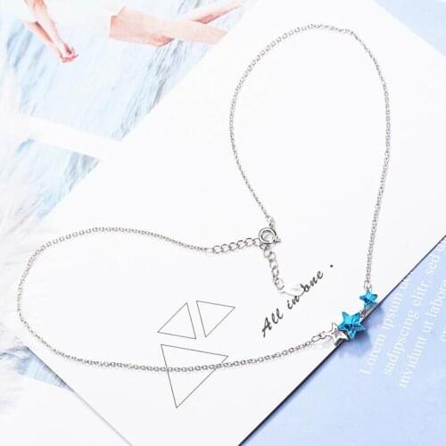 KOFSAC New Fashion 925 Silver Necklaces For Women Jewelry Charm Blue Crystal Stars Pendant Necklace Lady Anniversary Accessories