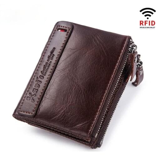 Leather business wallet zipper European and American wallet mens leather wallet rfid anti-theft brush retro multi-function