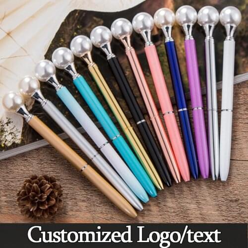 Creative big pearl Pen Ballpoint Pens Stationery Ballpen Oily Rotate Black Refill school Office Supplies Customized Logo gift