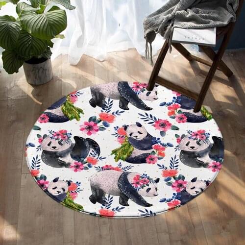 Panda Print Round Area Carpets for Living Room Cartoon Floor Mat Animals Kids Bedroom Balcony Travel Play Area Rugs