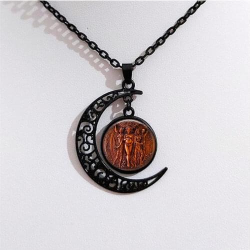 Fashion Black Crescent Necklace March Goddess Witchcraft Mysterious Gothic Ancient Greek Goddess Jewelry Wiccan Necklace