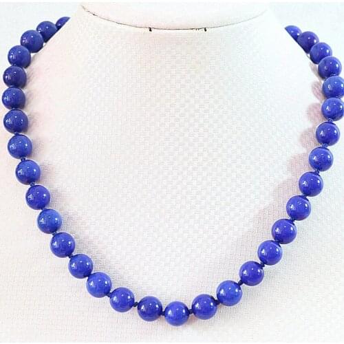Fashion blue lapis lazuli stone jasoer 6 8 10 12 14mm round beads chain chokers necklace for women elegant jewelry 18inch B667