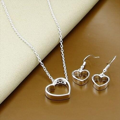 Trendy Jewelry Sets 925 Sterling Silver Fashion Simple Heart Pendant Necklace Earrings for Women Girl Fine Jewelry
