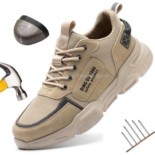 Male safety shoes men work safety boots anti-puncture work shoes khaki black man work boots breathable reflect protect footwear