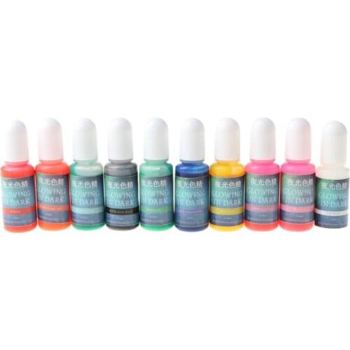 10 Colors Glowing in Dark Epoxy Resin Pigment Kit Luminous Colorant Liquid Resin Dye Jewelry Making E56C