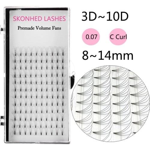 SKONHED 12 Lines 3D~10D Russian Premade Volume Fans Eyelashes Extension C Curl 007 Thickness Heat Bonded Eyelashes Handmade
