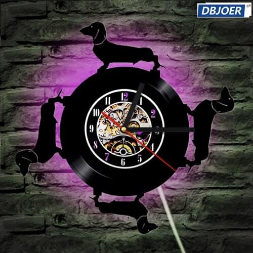 Dachshund LED Vinyl Record Wall Clock Lovely Dog Puppy Wall Art Night Light Lamp Wall Clock Modern Home Decor Unique Gifts