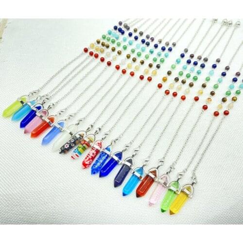 Natural Gem Stone Quartz Crystal 7 Chakra Reiki Healing Pendant Hex Divination Pendulums for Dowsing Divination Men Women