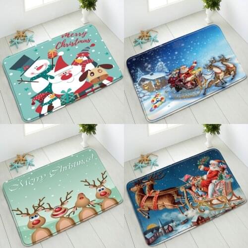 Christmas Festival Non-Slip Bathroom Mat Santa Claus Elk Gift Box Bedroom Kitchen Doormat Washable Floor Mat Absorbent Carpet
