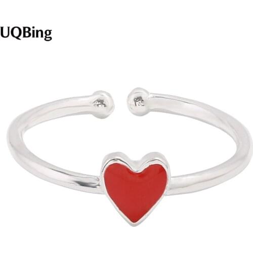 New Fashion 925 Sterling Silver Red Heart Open Ring For Girl Women Rings Gift Jewelry