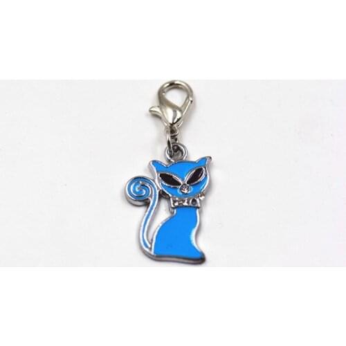 New style popular cat charmsZinc alloy decorated cat collar pendent cat collar charms Blue cat shape