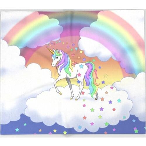 Rainbow Unicorn Throw Blanket Portable Soft Bedspread Home Decoration Microfiber Flannel Blankets for Beds