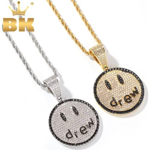 THE BLING KING Smile Letter Pendant Necklaces Gold Silver Color Chain Stainless Steel For Men Fashion Jewelry