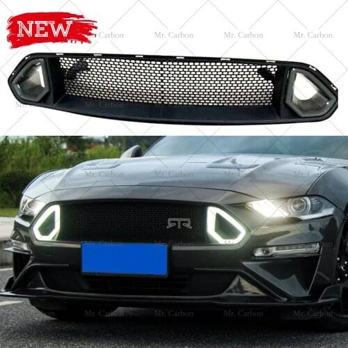 FOR MUSTANG 2018-2020 TRT STYLE BLACK ABS FRONT GRILLS WITH LED TRIM BODY KIT TUNING PART FOR MUSTANG FRONT BUMPER GRILL RACING