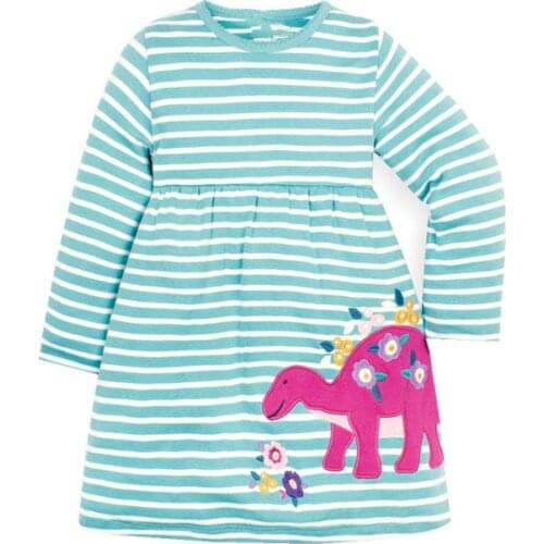 Jumping Meters New Princess Tunic Dresses Applique Girls Autumn Spring Clothing Dinosaurs Baby Girls Dress Long Sleeve Kid Dress