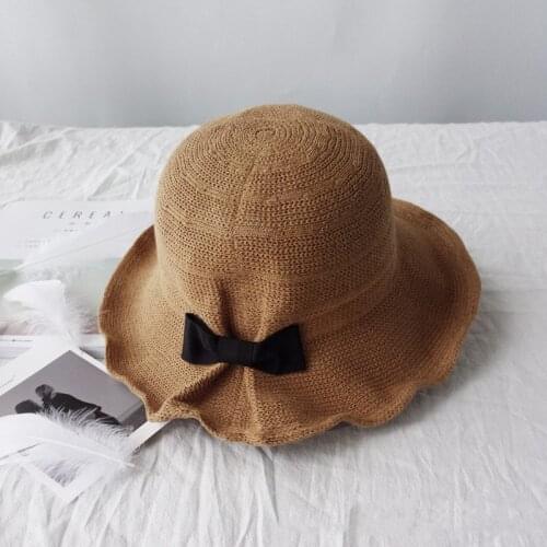 New bow-knot cotton and linen sun hat in summer New Fisherman hat in Korean edition Foldable hat girl with elegant quality