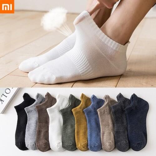 Xiaomi Youpin 5 pairs of high-quality mens socks mesh breathable sweat-absorbent solid-color stereo heel sports socks 15 colors