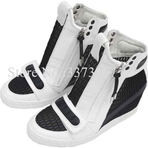 New Mesh 8cm Wedge Heel Woman Ankle Boots Sexy Increasing Heel Lady Wedge Casual Shoes Female Hollow Out Platform Shoes Dropship