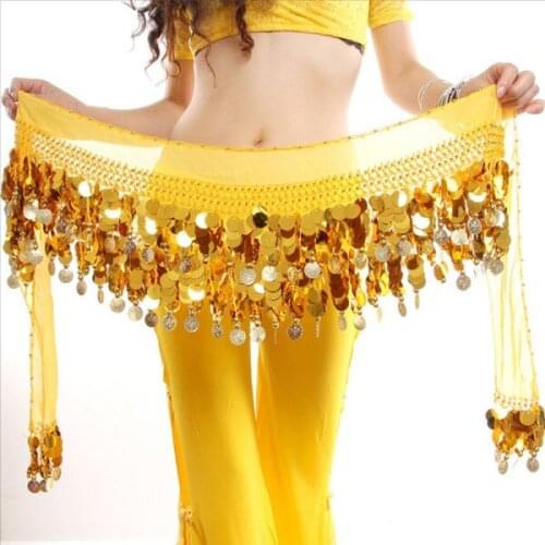 Trendy Fashion Multi Colo Women New Belly Dance Costume Hip Scarf Wrap Sequins Belt Coins Waistband Skirt Chiffon Belly Dancing