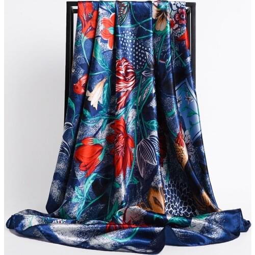 2021 Fashion Kerchief Silk Satin Neck Scarf For Women Print Hijab Scarfs Female 90X90CM Square Shawls And Wraps Scarves For Lady