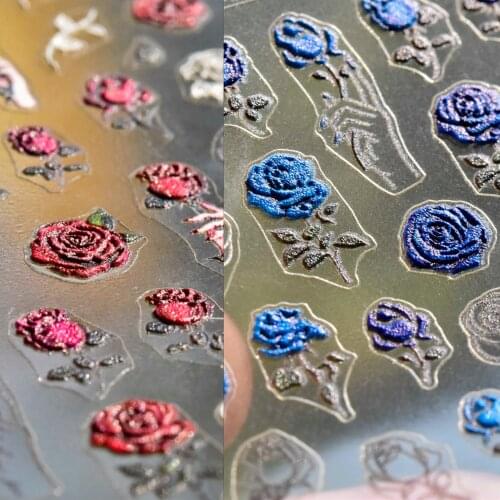 1 Pc 3D Embossed Red Blue Black Punk Rose Acrylic Nail Stickers Flowers Water Slide Nail Art Decals Fashion Manicure Decoration