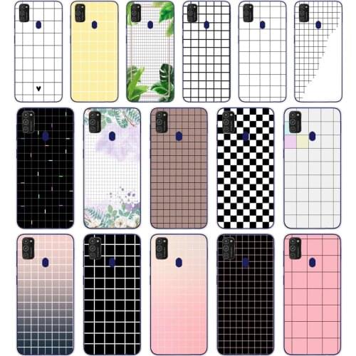 157SD Luxury Retro Black White Grid Soft Silicone Tpu Cover phone Case for Samsung Galaxy M11 M21 A20 A20E A20S S10 S20 Plus