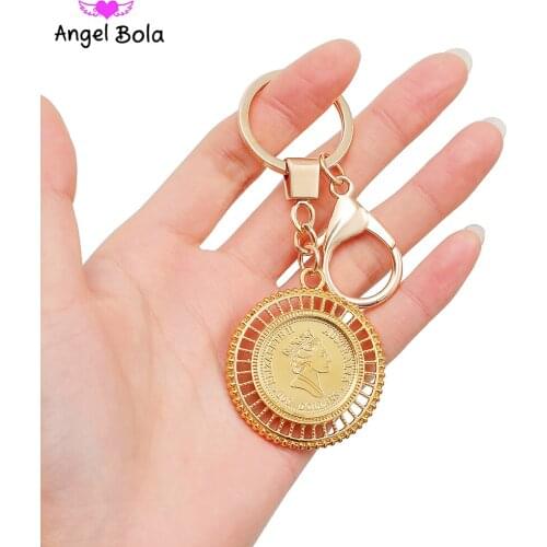 2020 Gold Color Fashion Queen Coin Key Chains for Women Key Ring Short Jewelry Female Women Gifts Free Shipping