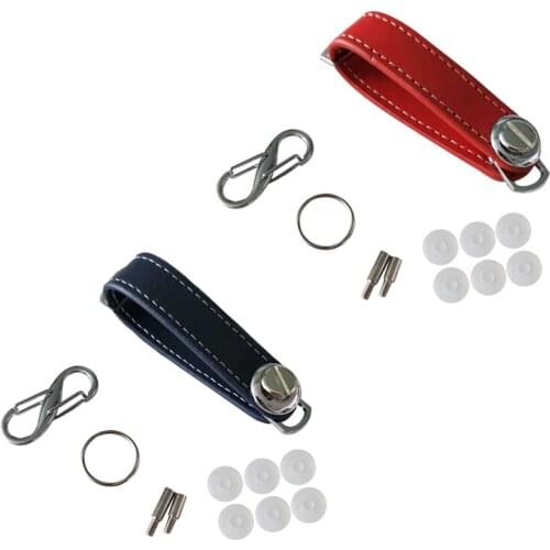 2X Car Key Pouch Bag Case Wallet Holder Chain Key Wallet Ring Pocket Key Organizer Smart Leather Keychain Red & Blue