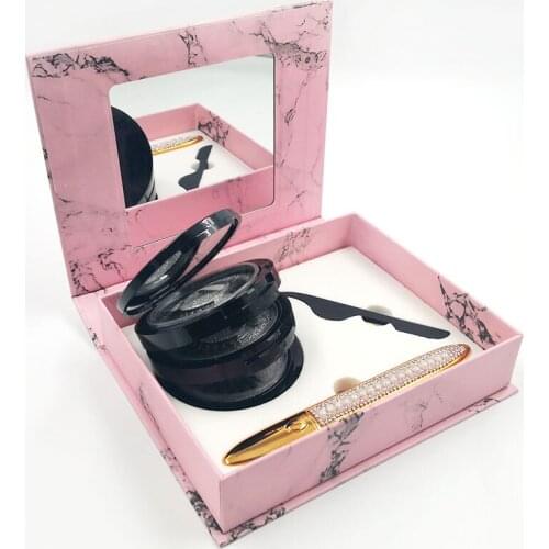 3pcs 3D Eyelashes Hand Made Lashes Glue-free Magnetic-free Waterproof No Blooming Eye Liner Pencil With Twizeer Eye Makeup Set