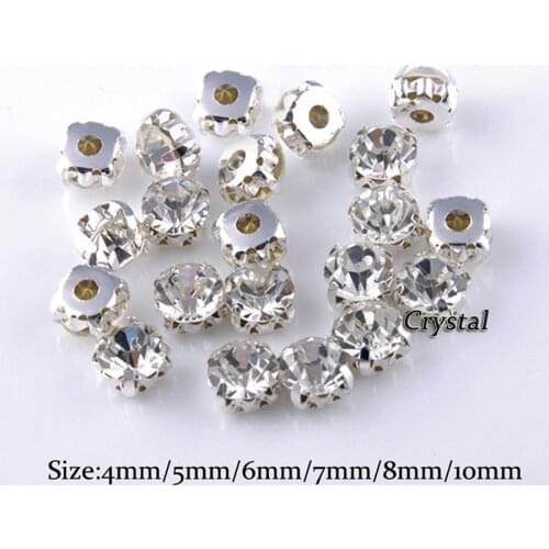 144pcs 7mm Round Clear Crystal Color rhinestones sew Strass crystal Gold base single claw Rhinestones for Wedding Decoration