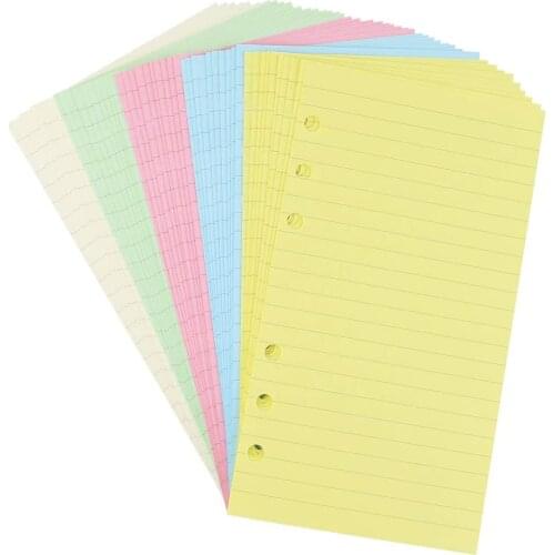 50 Sheets A6 Colorful 6-Hole Punched Ruled Refills Insert for Personal Organizer Binder, 5-Color Loose Leaf Planner Filler Paper