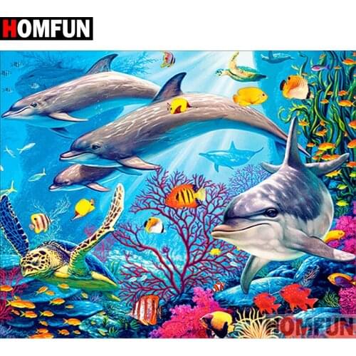 HOMFUN Full Square/Round Drill 5D DIY Diamond Painting "Dolphin scenery" Embroidery Cross Stitch 5D Home Decor Gift A17451