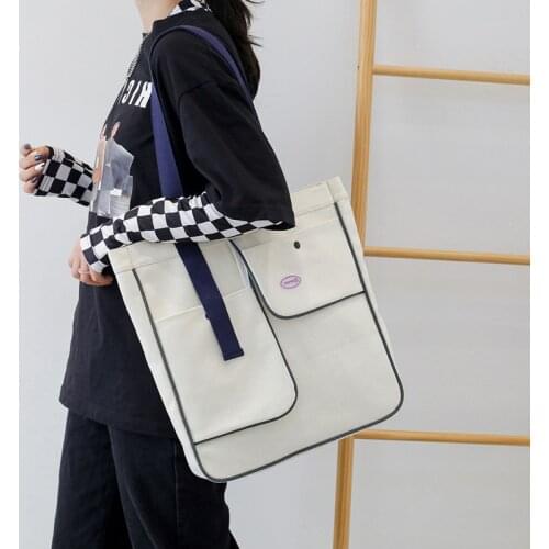CGC 2021 Fashion Multi-Pocket Canvas Tote Bag Women Casual Korean Style Shopper Bag Female Large Capacity Shoulder Bag Handbag
