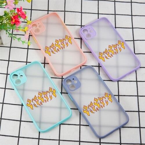 Flame Fire Case for iPhone 11 Pro X XR XS Max 7 8 Plus 9 SE2020 Camera Protection Shockproof Bumper Matte Transparent Back Cover