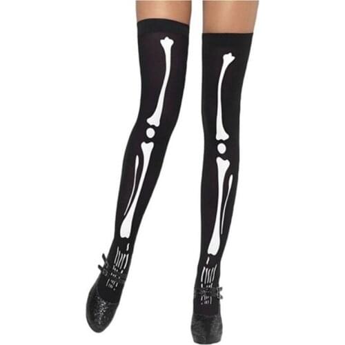 Black Socks Halloween Costume Props Skeleton Printed Cosplay Stockings Gloves Women Party Supply Costume Props