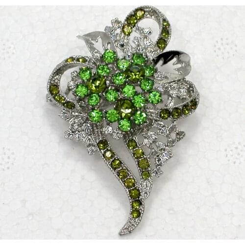 Flower Brooch Peridot Rhinestone Bridal Wedding party Pin brooches C078 K