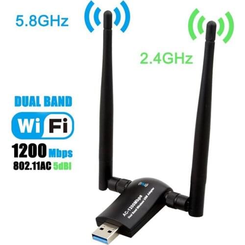 1200Mbps Dual Band USB 3.0 WiFi Adapter Wireless 2.4GHz/300Mbps 5GHz/867Mbps High Gain Dual 5dBi Antennas Network Wi-Fi