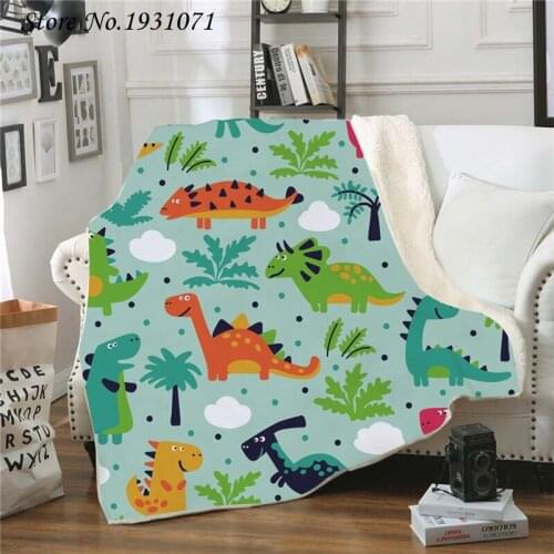 Cartoon Dinosaur 3D Printed Fleece Blanket for Beds Thick Quilt Fashion Bedspread Sherpa Throw Blanket Adults Kids 01